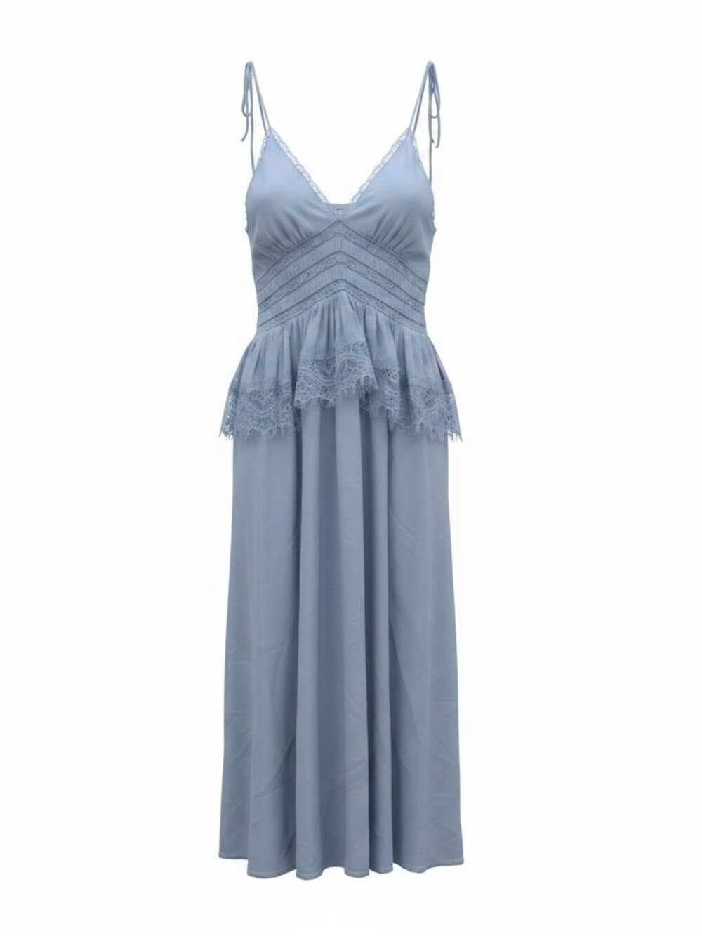 Free People Light Blue Lace Maxi Dress – Smocked Bodice – Size M - Picture 8 of 8